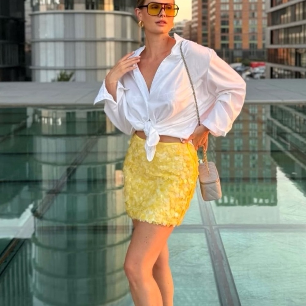 New ZARA Yellow Sequin Mini Skirt